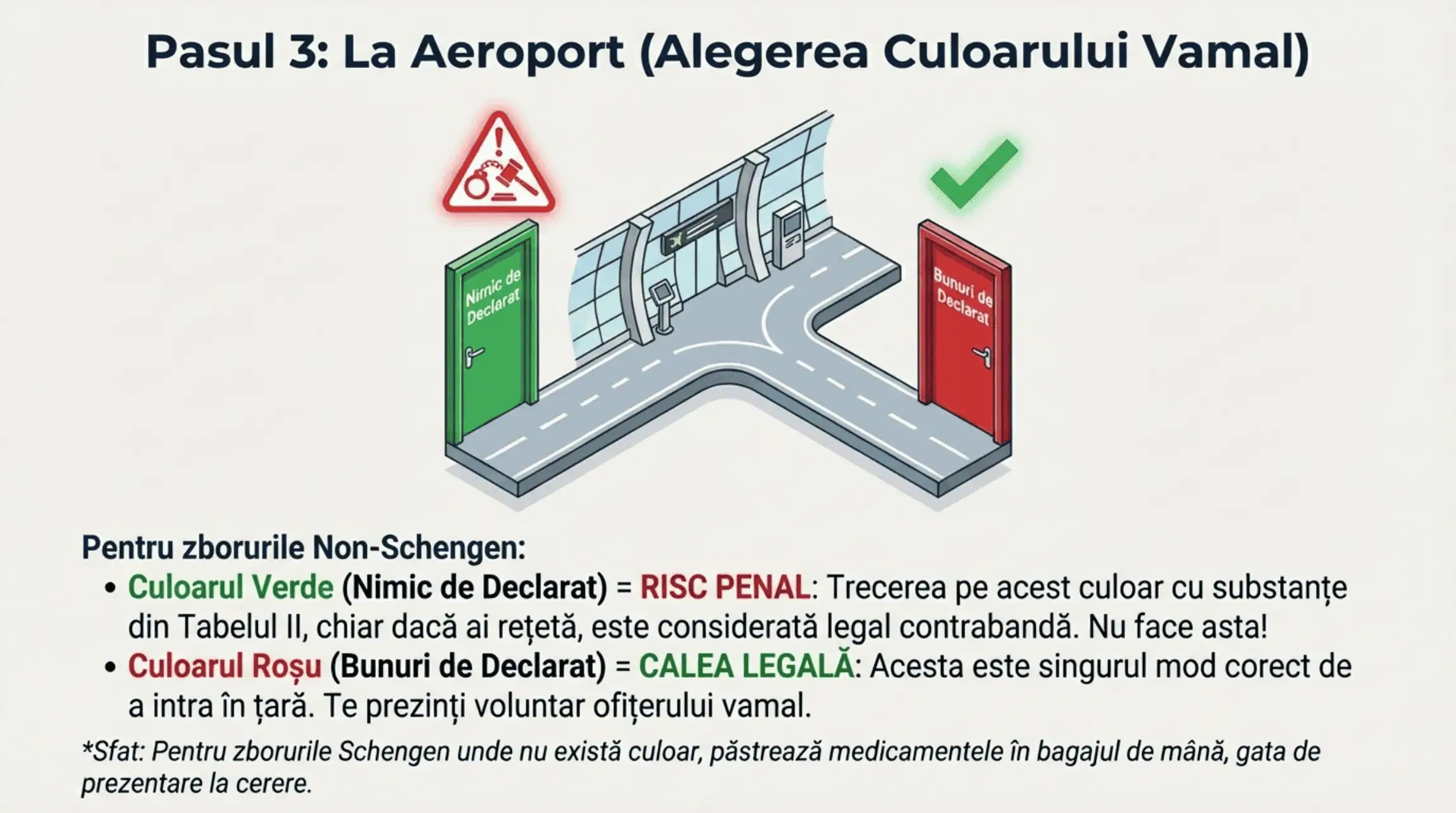 Pasul 3: La aeroport — Alegerea culoarului vamal