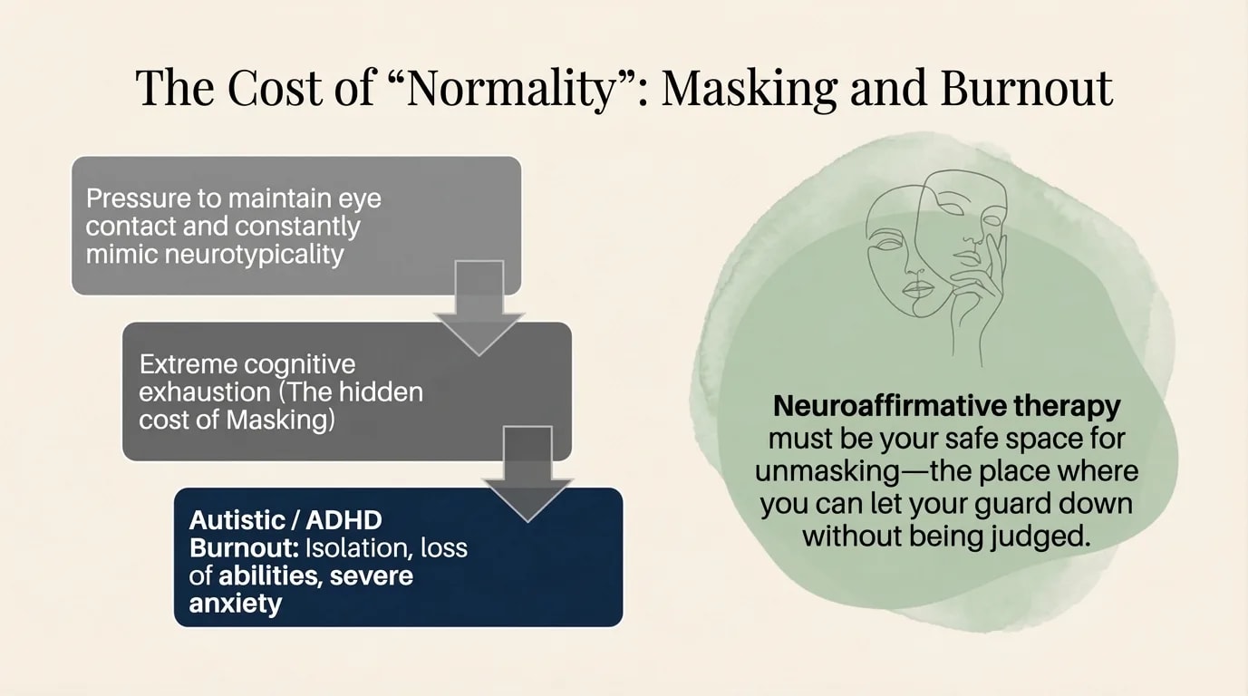 The Cost of Normality: Masking and Burnout — the cascade from conformity pressure to cognitive exhaustion to autistic/ADHD burnout