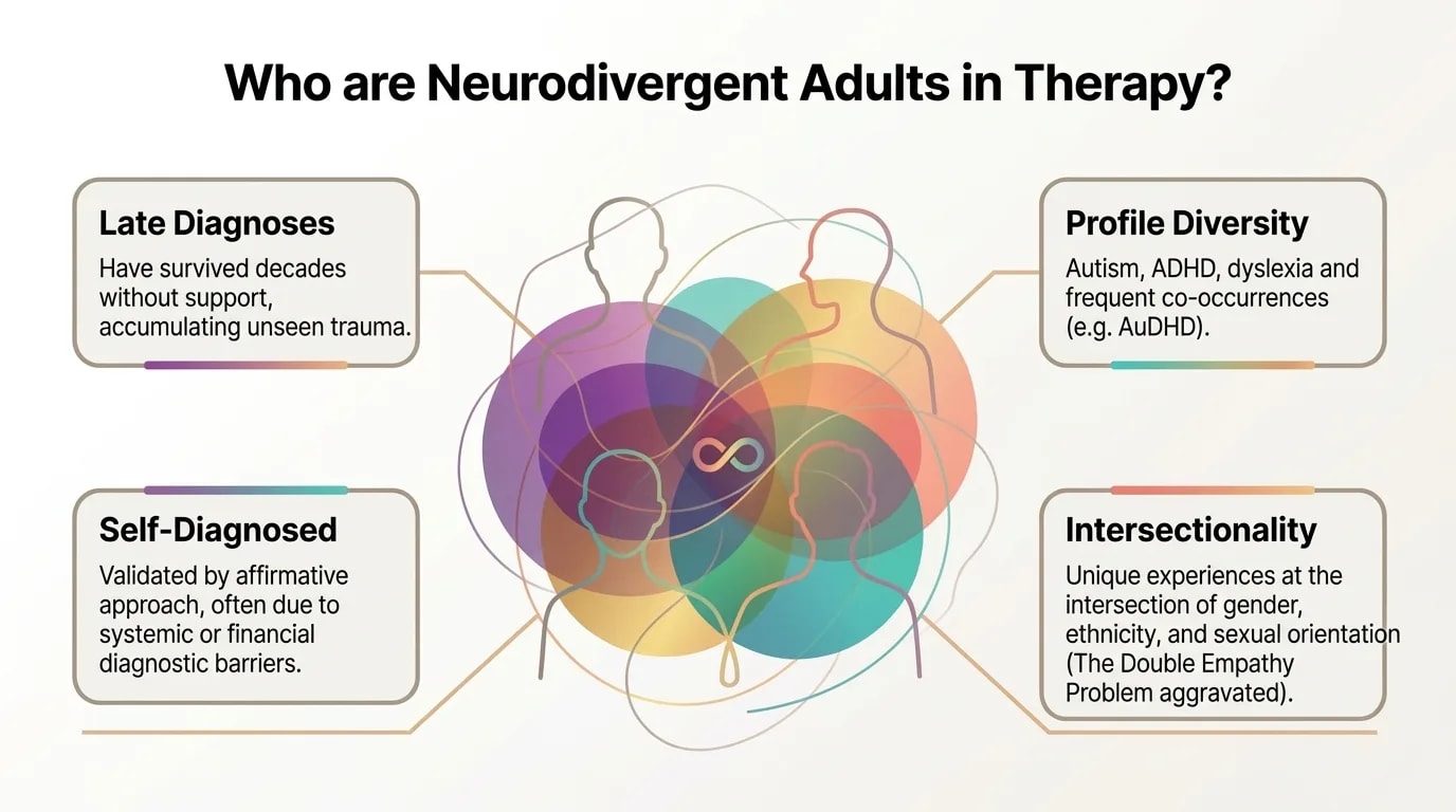 Who are the neurodivergent adults in therapy?