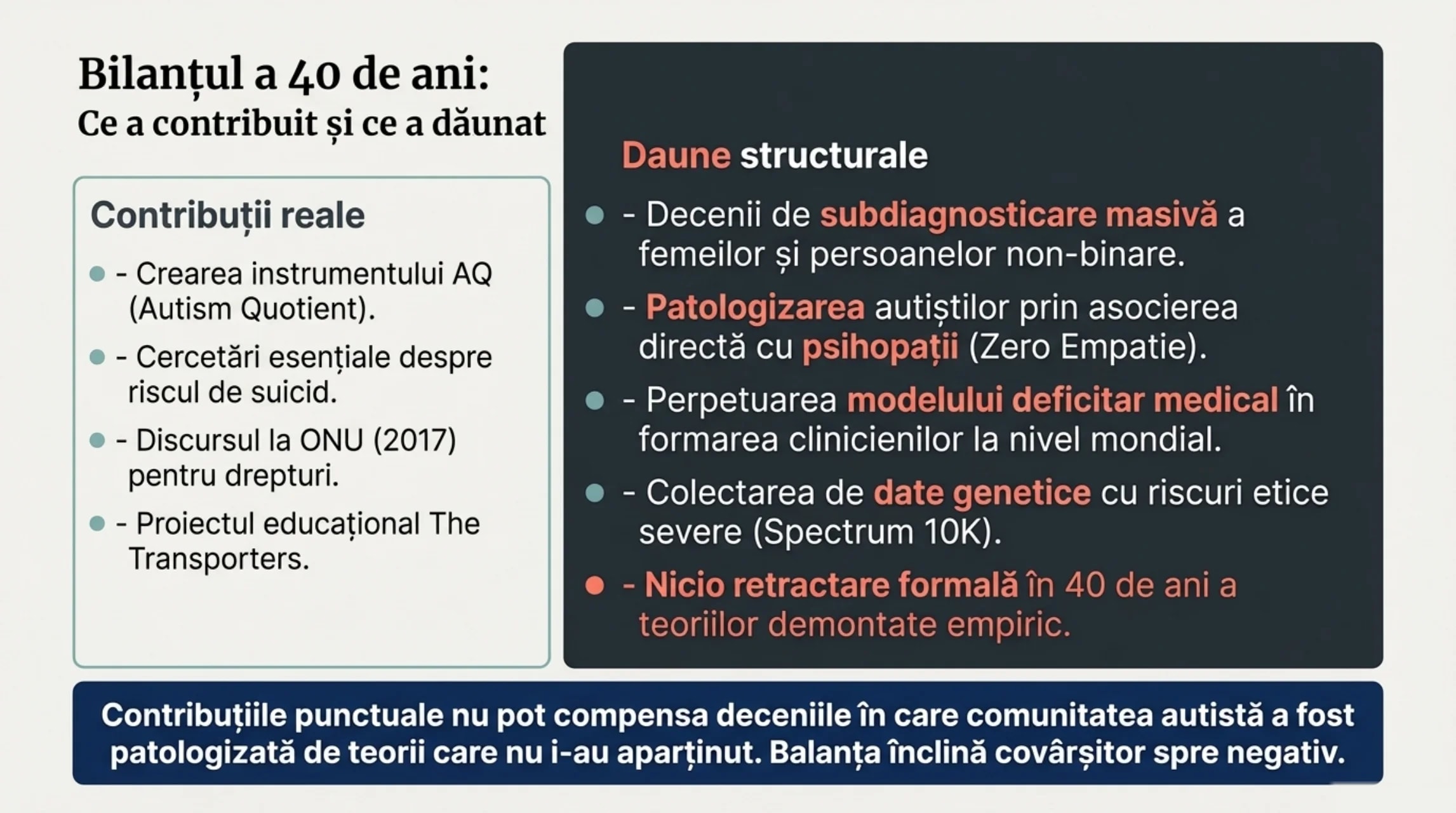 Bilanțul a 40 de ani: contribuții reale vs. daune structurale ale moștenirii lui Baron-Cohen