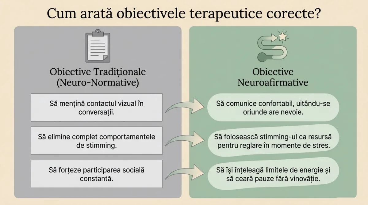 Cum arată obiectivele terapeutice corecte? Comparație între obiective tradiționale neuro-normative și obiective neuroafirmative