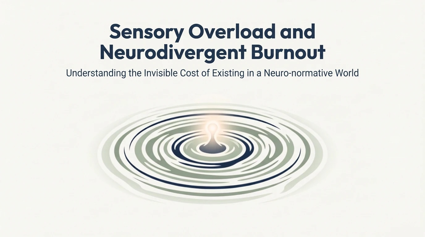 Sensory overload and neurodivergent burnout — person on concentric circles symbolising sensory waves