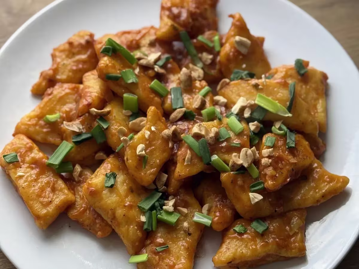 Græskarklumper med krydret sur-sød sauce