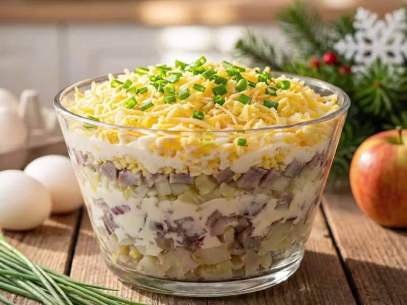 Salad Cá Trích Nhiều Lớp với Phô Mai