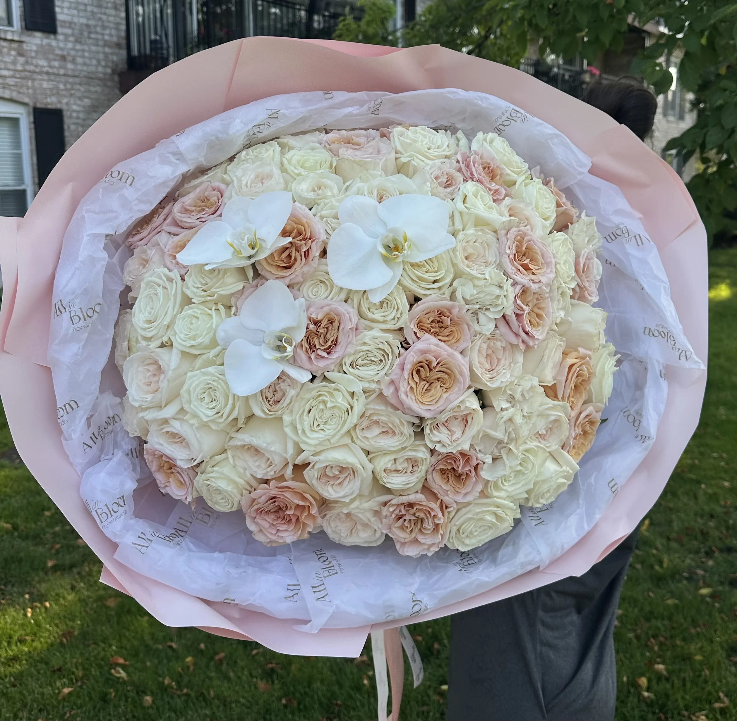 75 Blush & Ivory Roses Bouquet with Orchids