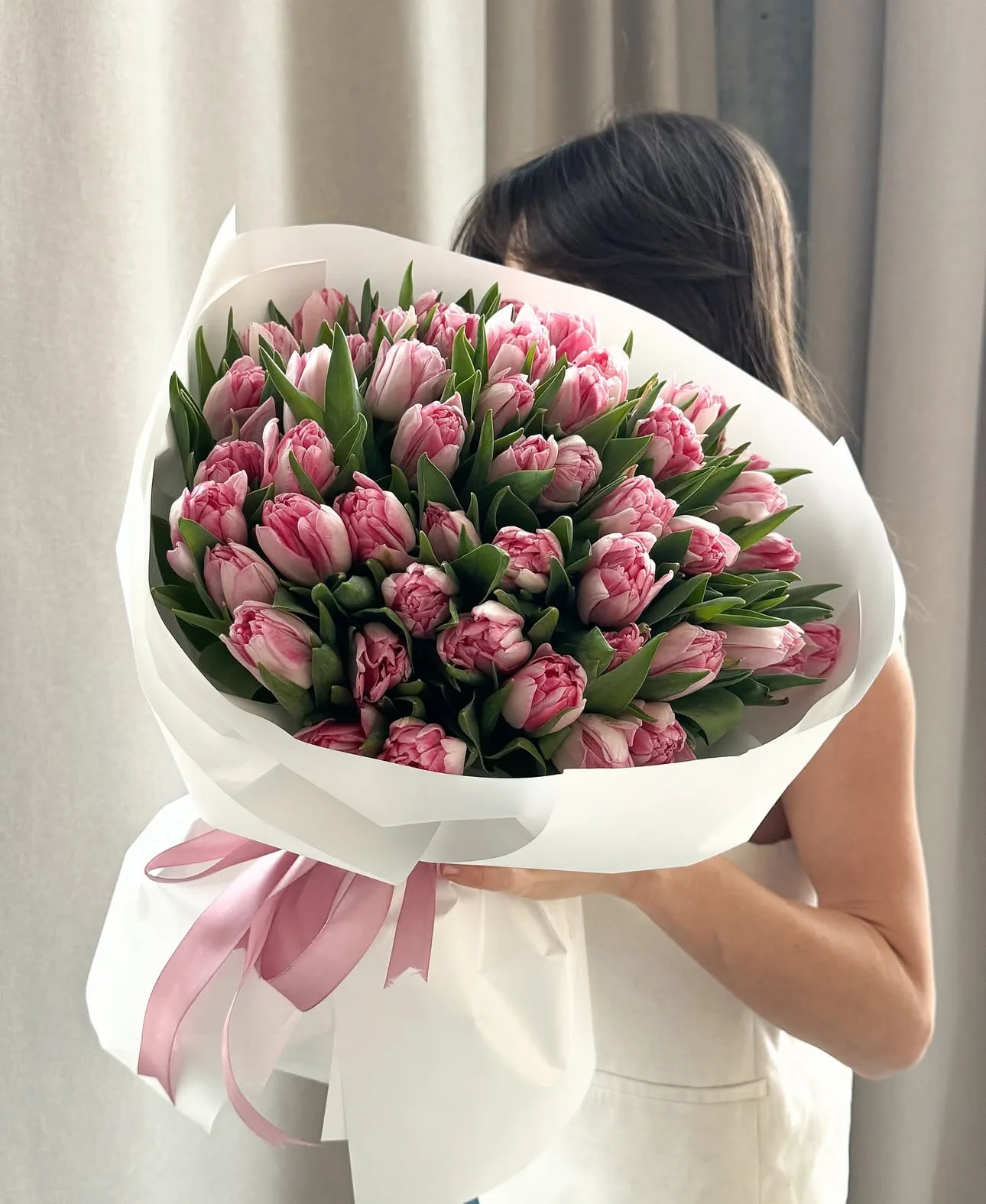 50 Pink Peony Tulips Bouquet