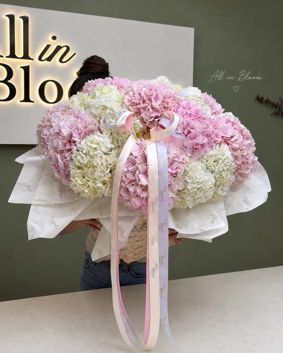 Pink & White Hydrangea Basket
