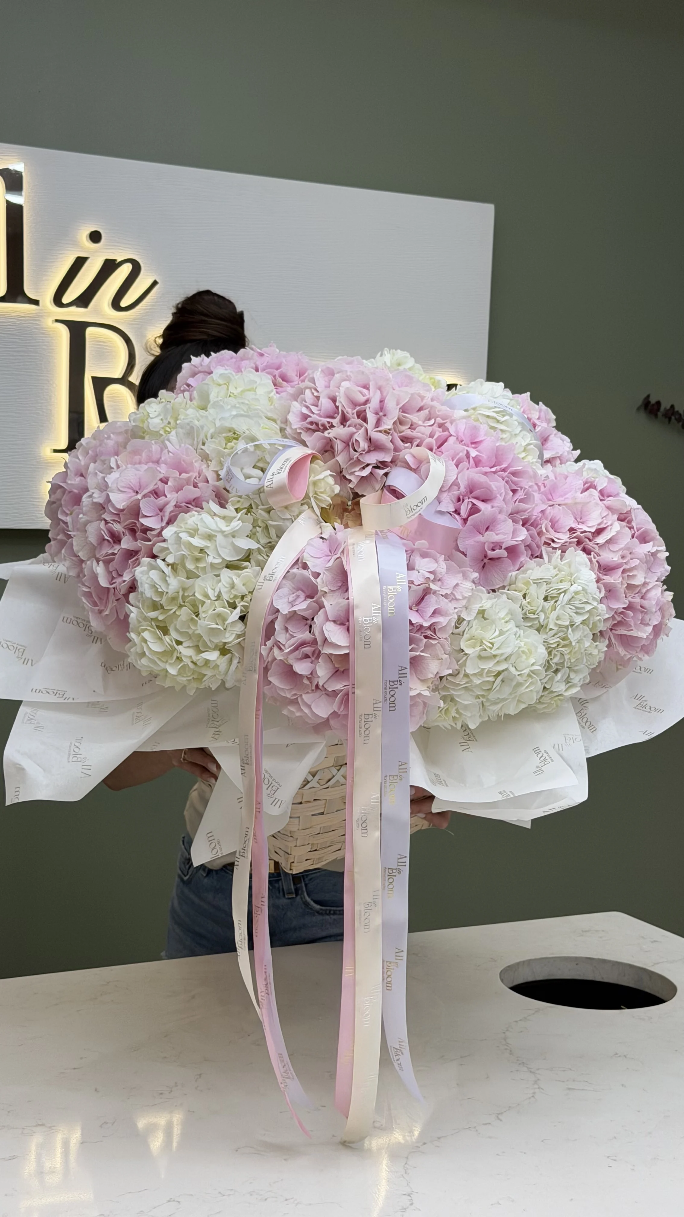 Pink & White Hydrangea Basket