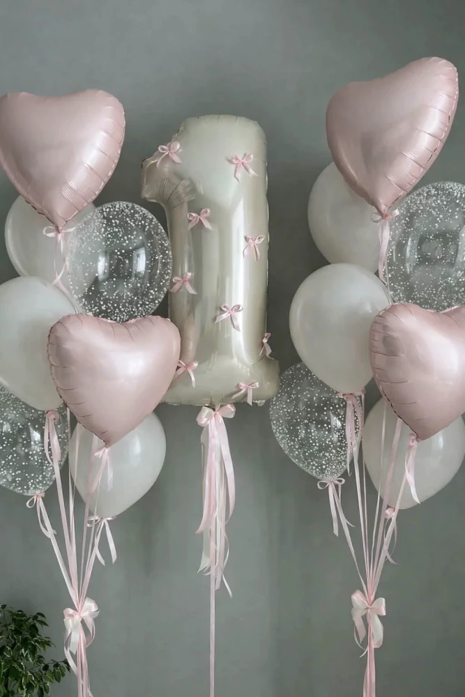 Blush & Pearl Number Balloon Bouquet