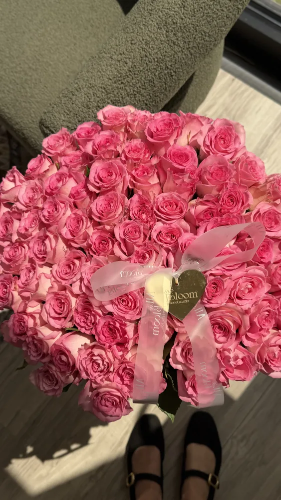 75 Pink Roses Heart Bouquet