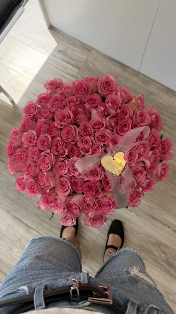 75 Pink Roses Heart Bouquet