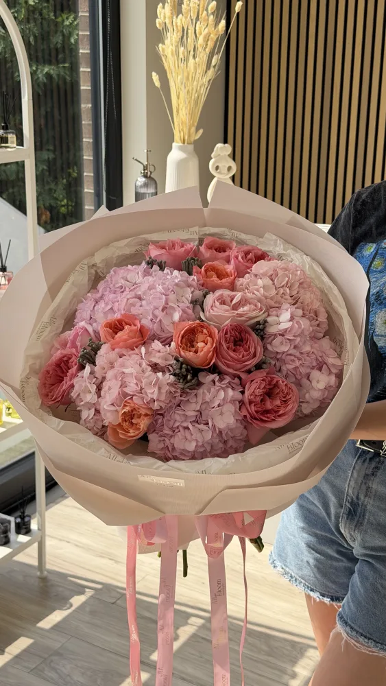 Pink Hydrangea & Garden Rose Bouquet