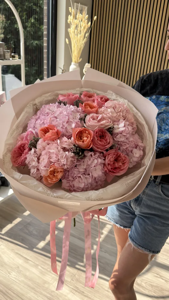 Pink Hydrangea & Garden Rose Bouquet