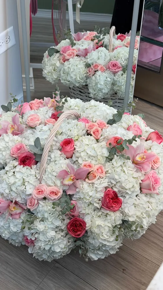 Blush Pink Hydrangea Flower Basket 🌸