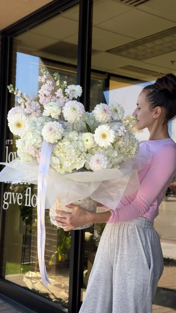 Luxury White & Blush Floral Basket