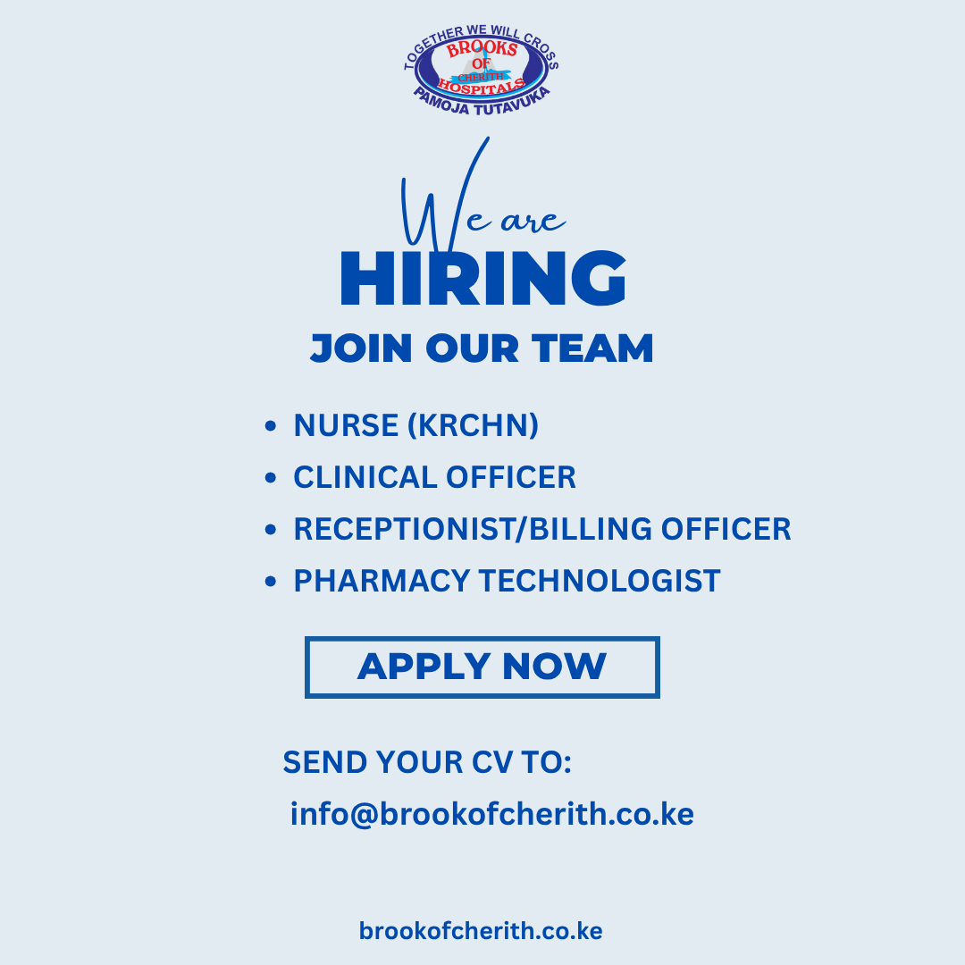 Jobs at Brooks of Cherith Hospitals, Nursing jobs, clinical officer jobs, receiptionist jobs, pharmacy jobs
