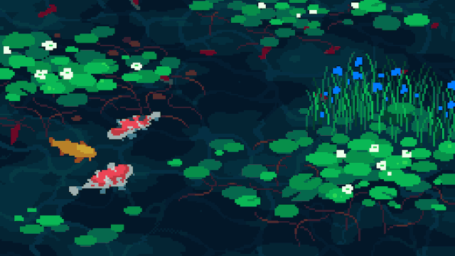 Relaxing Pixelated Fish pond with koi Fish