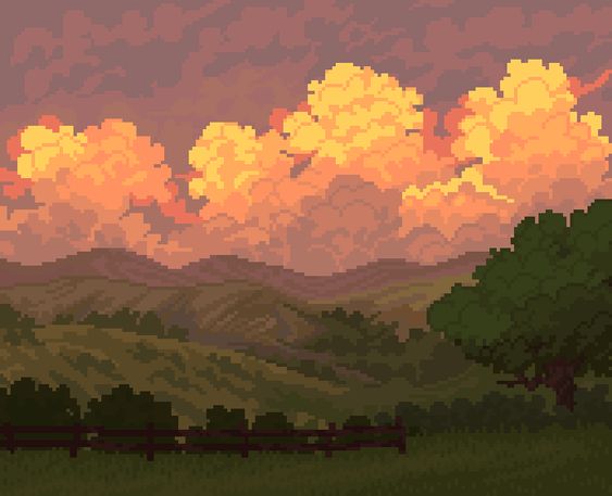 Beautiful Pixelated Mountain and tree's landscape