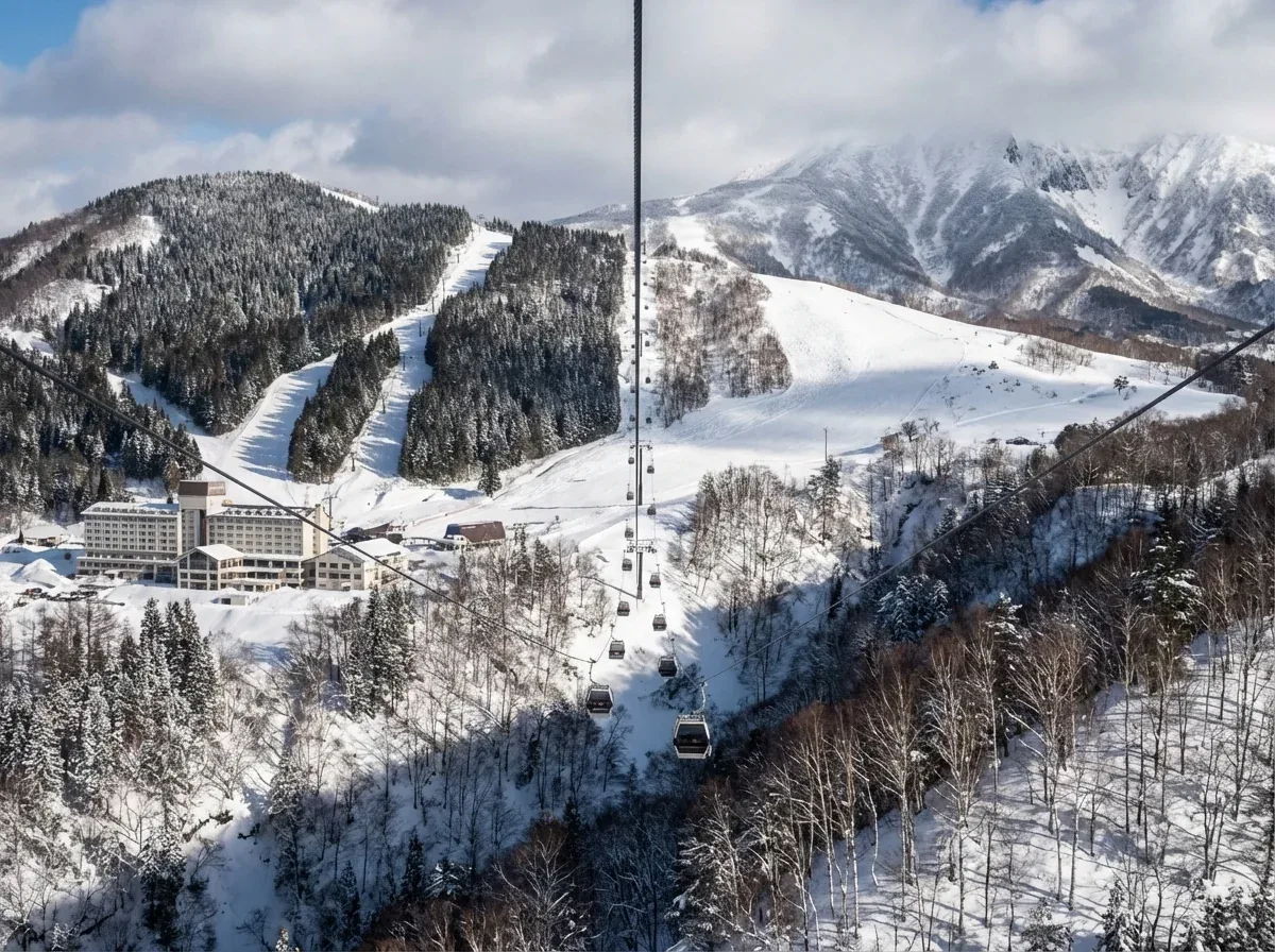 Dragondola gondola spanning the valley between Naeba and Kagura ski resorts