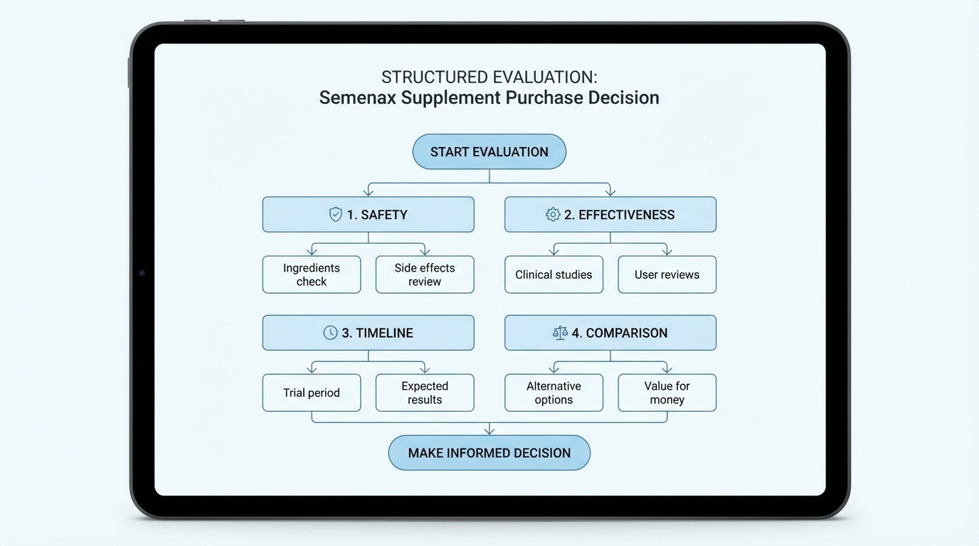 Flowchart guiding users through Semenax decision-making process