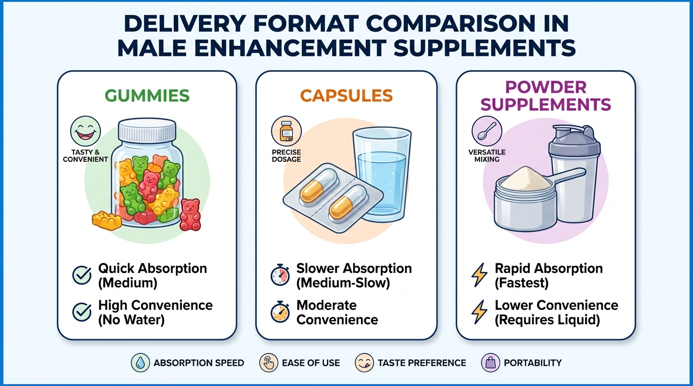 Comparison of gummies capsules and powder supplements
