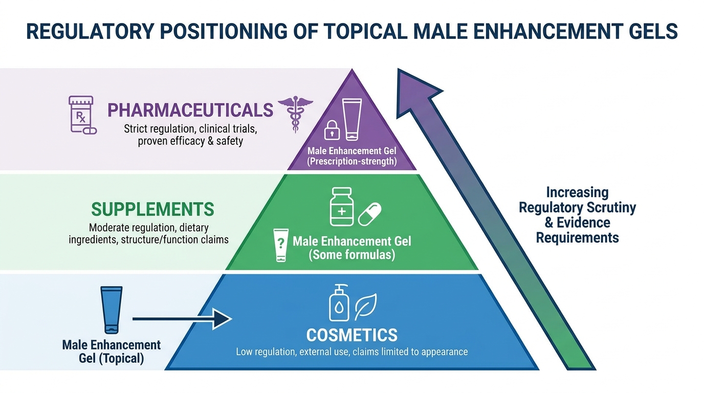 Chart showing regulatory categories of erectin gel versus pharmaceutical drugs