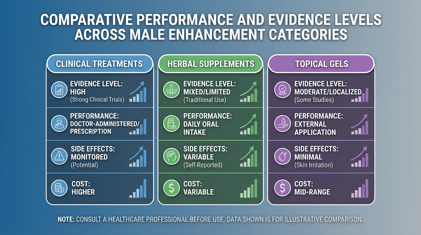Chart comparing erectin gel with alternative male enhancement gels and medications