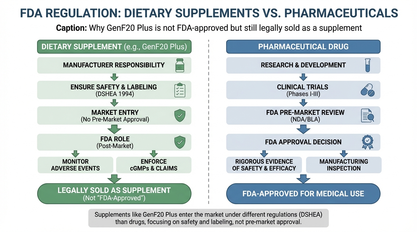 FDA supplement regulation vs drug approval pathway diagram