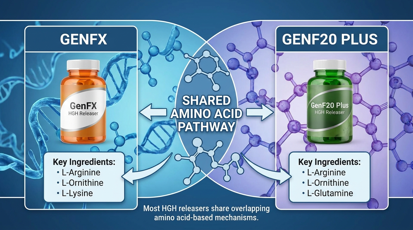 Side-by-side comparison of GenFX and GenF20 Plus HGH releasers