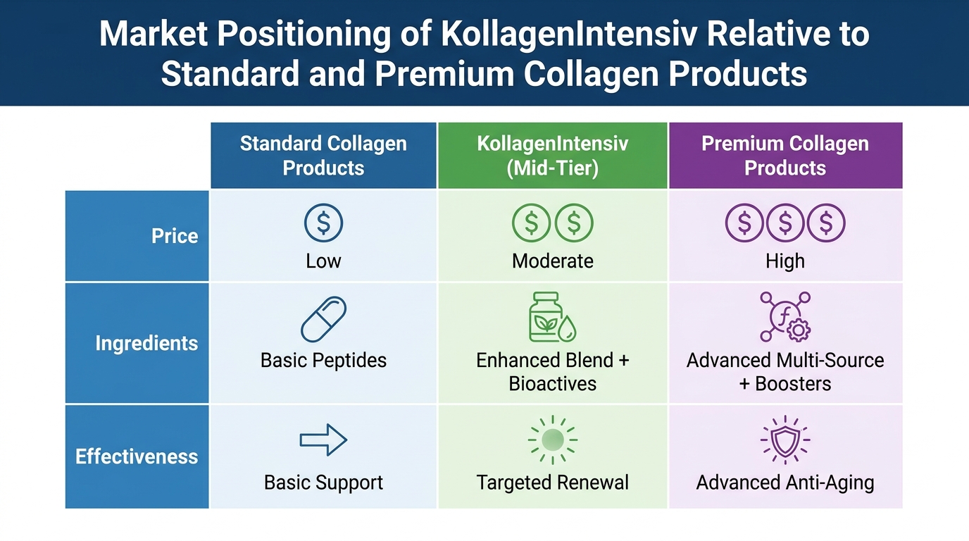 Comparison chart of collagen supplements showing features and pricing tiers