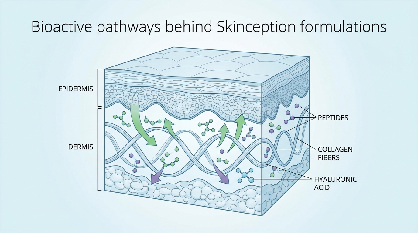Skinception ingredients interacting with collagen and skin layers