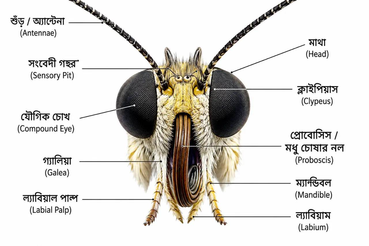 প্রজাপতির মুখের গঠন ডায়াগ্রাম
