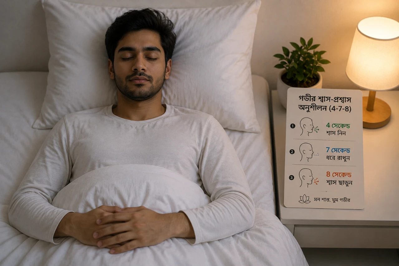 কয়েক মিনিট ধ্যান বা গভীর শ্বাস-প্রশ্বাসের অনুশীলন করুন