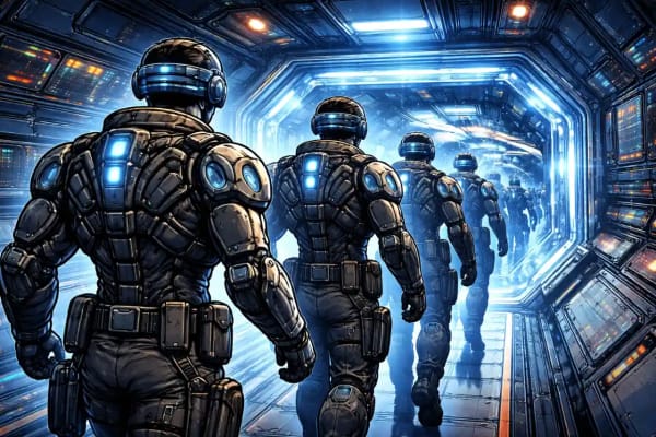 cyborg entering into the space-ship