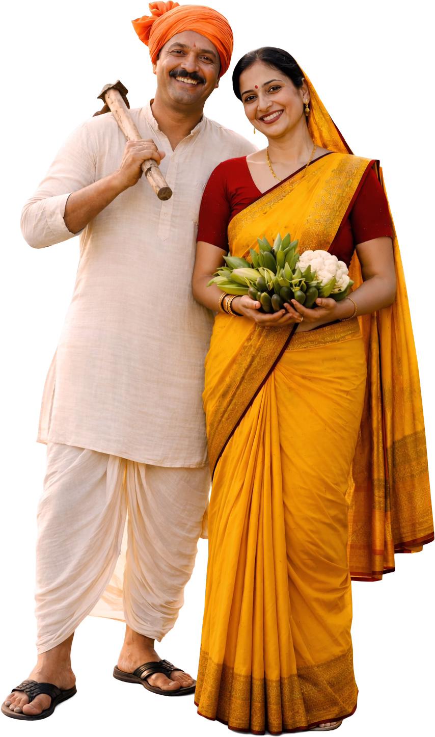 Farmer couple standing in a field