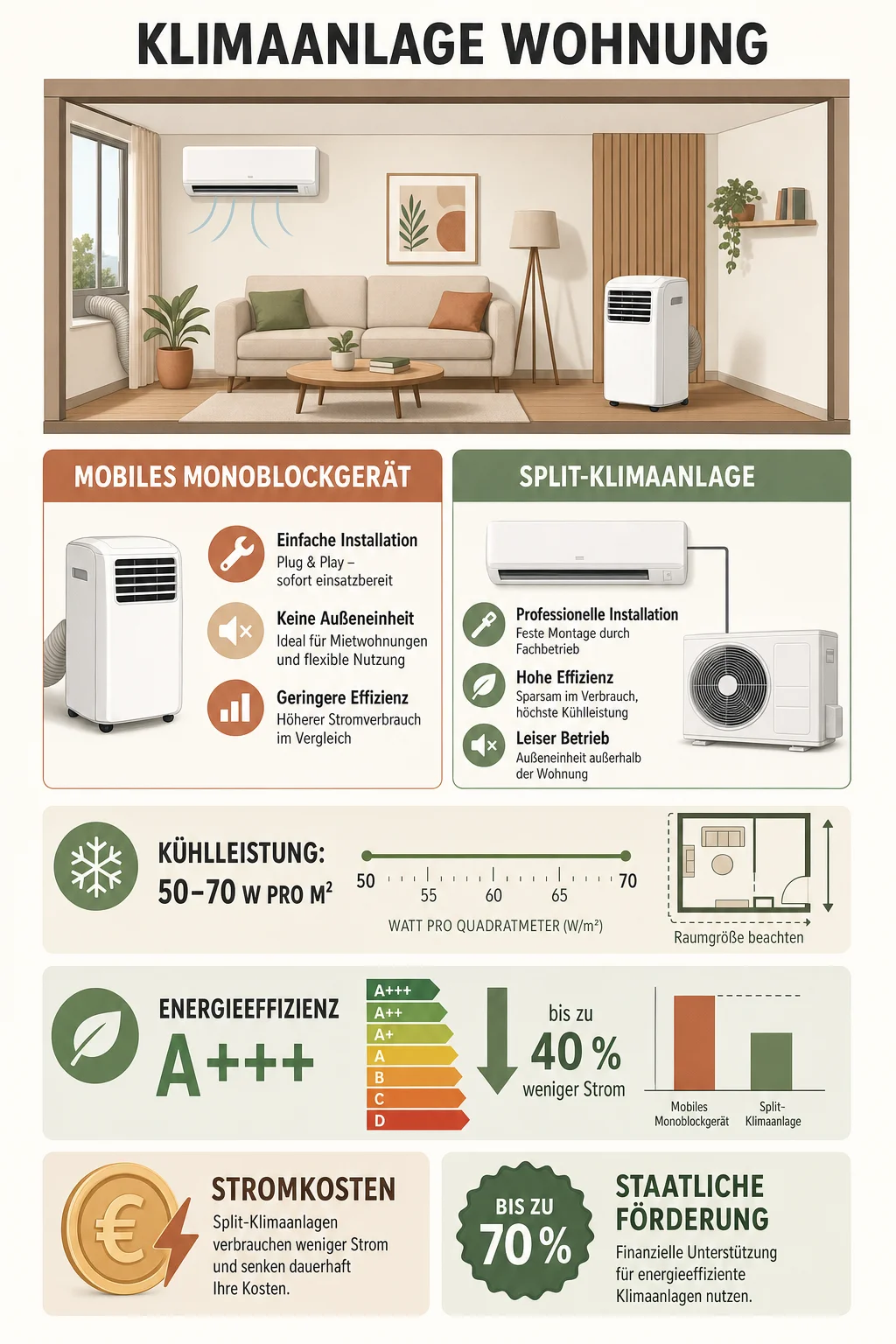 Klimaanlage Wohnung: Die besten Geräte, Kosten und Tipps für 2026 — Infografik