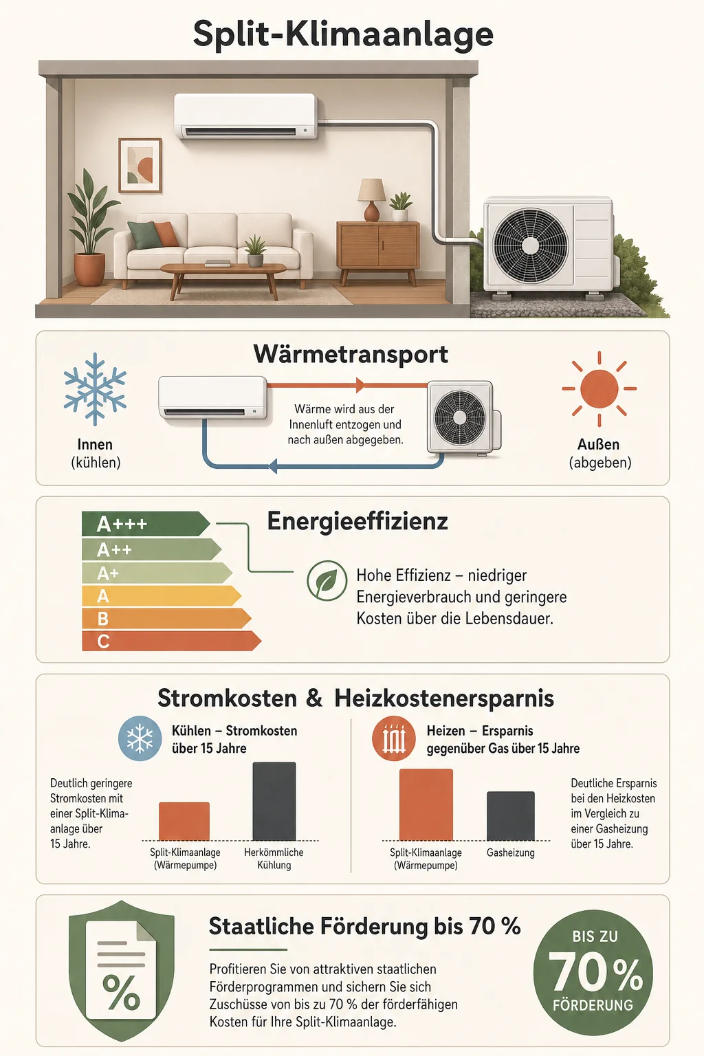Klimaanlage Zuhause: Die beste Lösung zum Heizen und Kühlen mit bis zu 70 % Förderung — Infografik