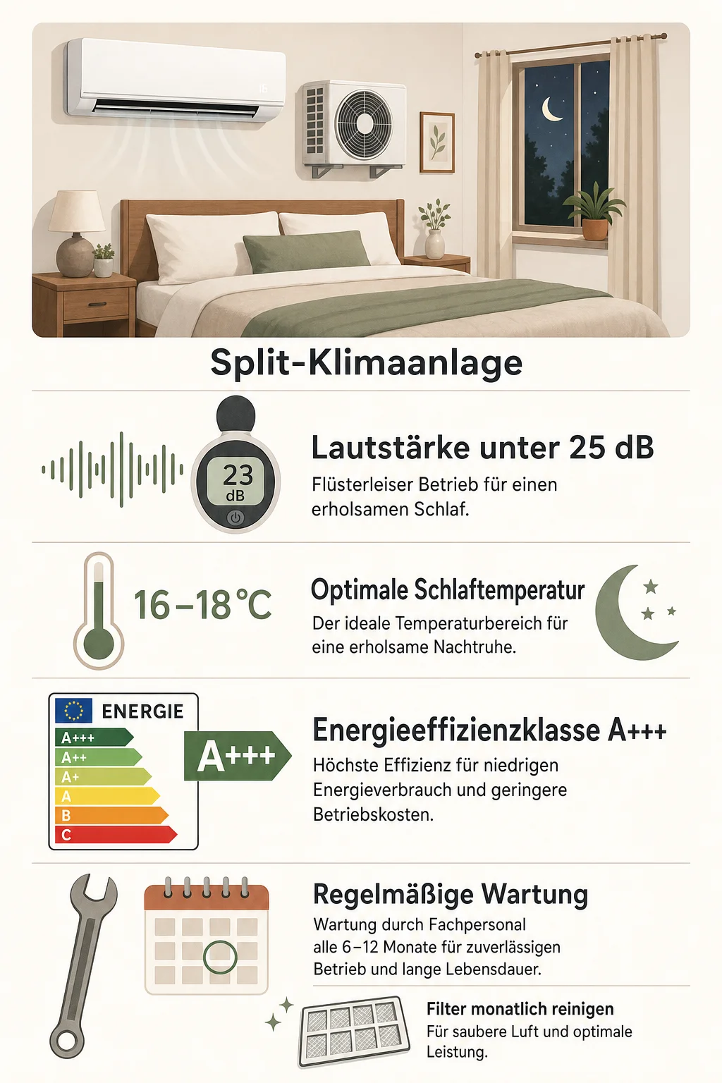 Klimaanlage Schlafzimmer: Erholsam Schlafen auch bei Sommerhitze — Infografik