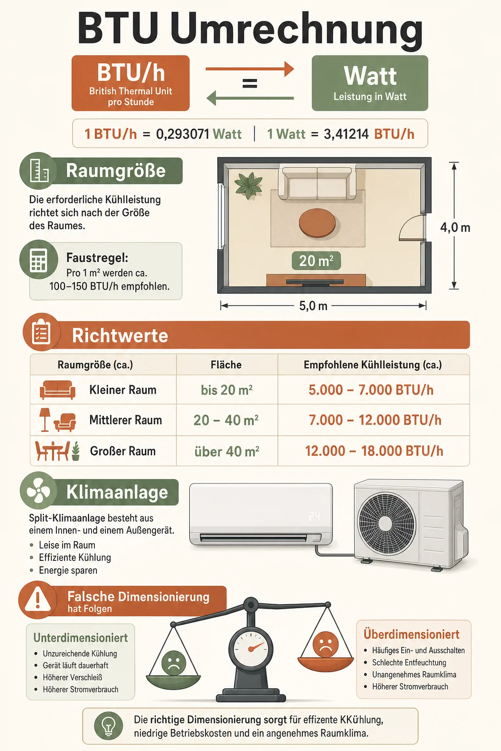 BTU Klimaanlage: So berechnen Sie die richtige Kühlleistung — Infografik