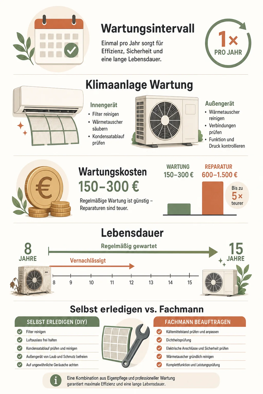 Wartung Klimaanlage: Kosten, Intervalle und Tipps für Langlebigkeit — Infografik