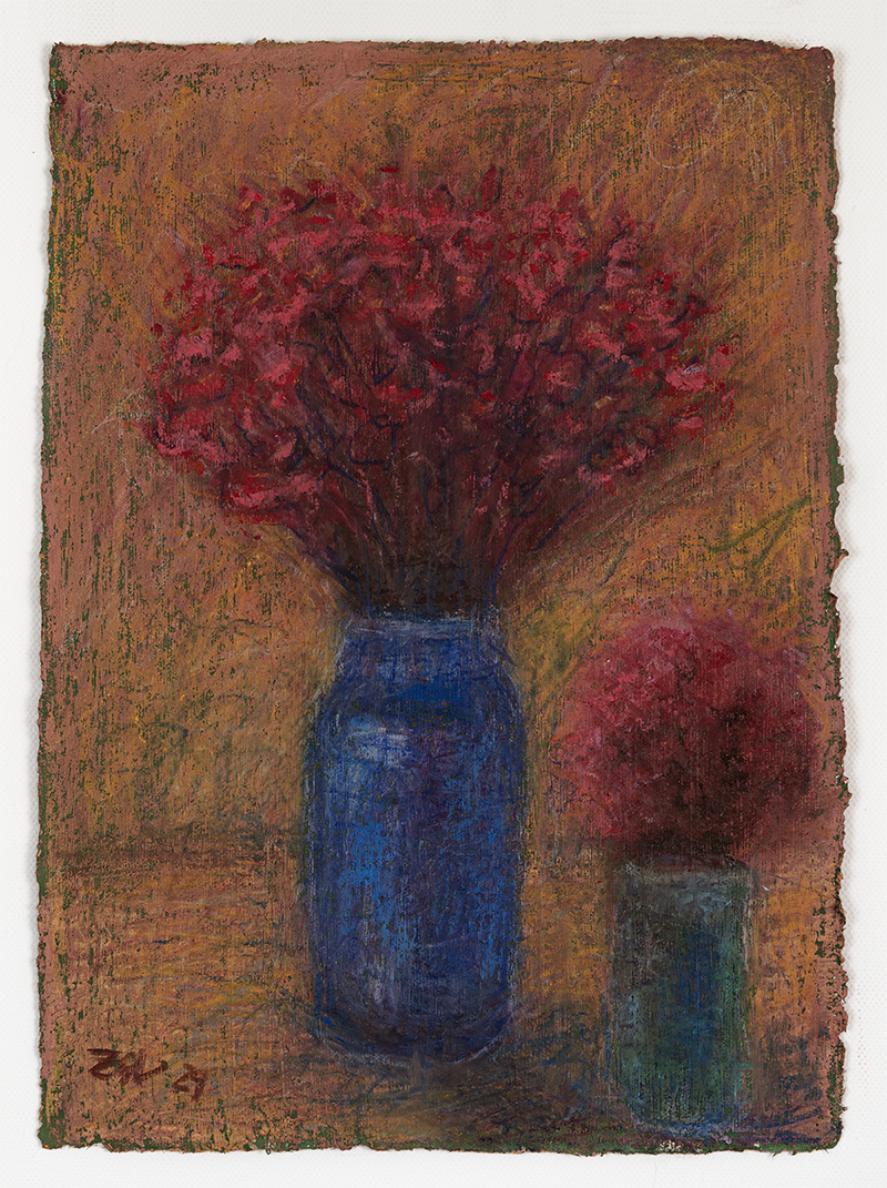Still Life NR 02 – Oil Pastel on Handmade Paper with Deckle Edge, A4, 150gsm (Ölpastell auf handgeschöpftem Papier mit Büttenrand, A4, 150g/m²) von Manfred Zak