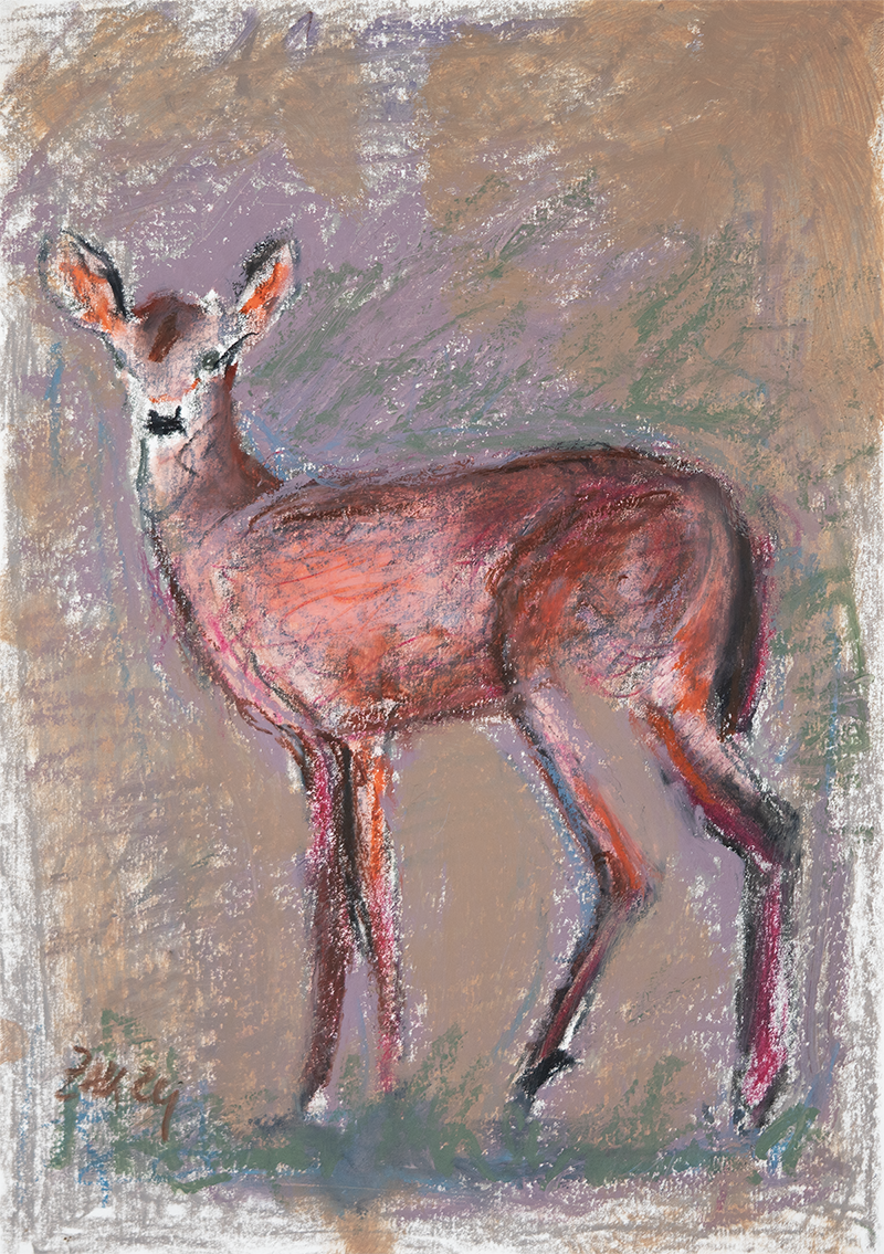 Deer – Mixed Media on Paper (Mixed Media auf Papier) von Manfred Zak