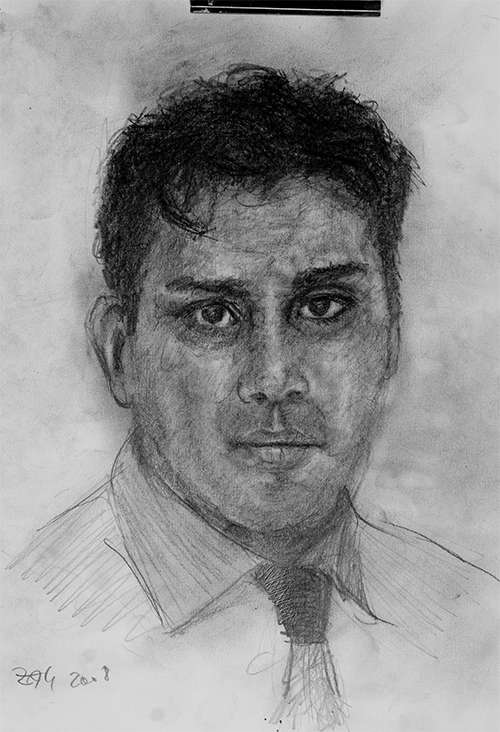 Self Portrait 2008 – Pencil on LineArt Paper, 250gsm, Acid-Free (Bleistift auf LineArt-Papier, 250g/m², säurefrei) von Manfred Zak