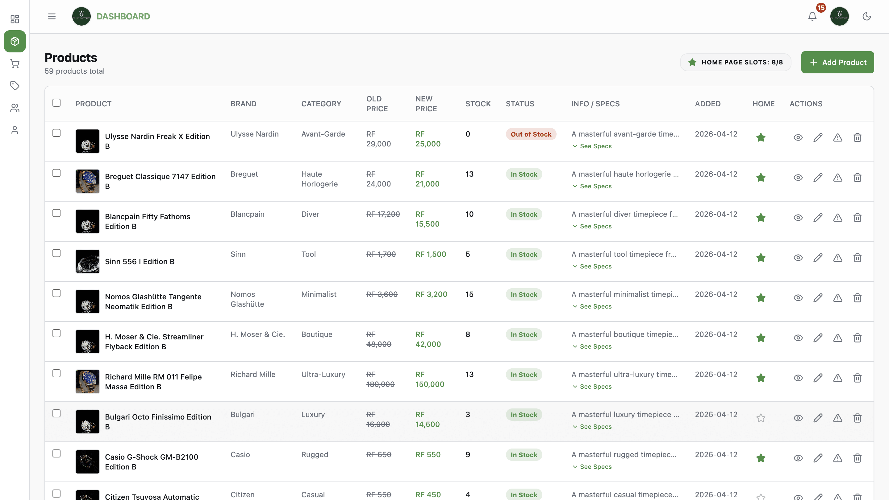 Oluxy — Premium Watches E-Commerce & Retail Dashboard