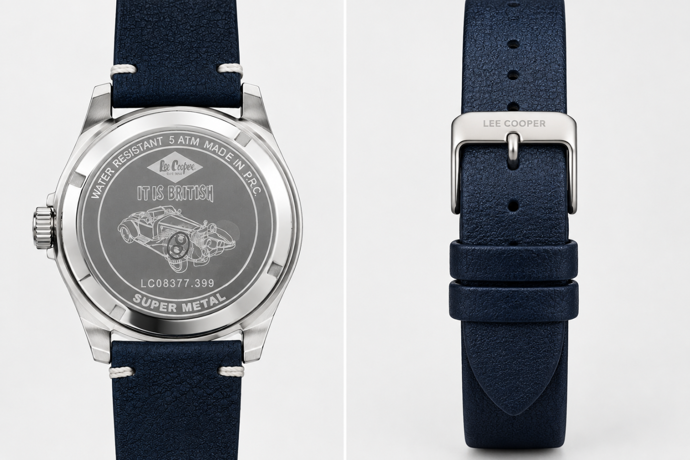 Lee Cooper Men’s Blue Multifunction Watch with Leather Strap & Steel Mesh Bracelet LC08377.399 (New) image 4
