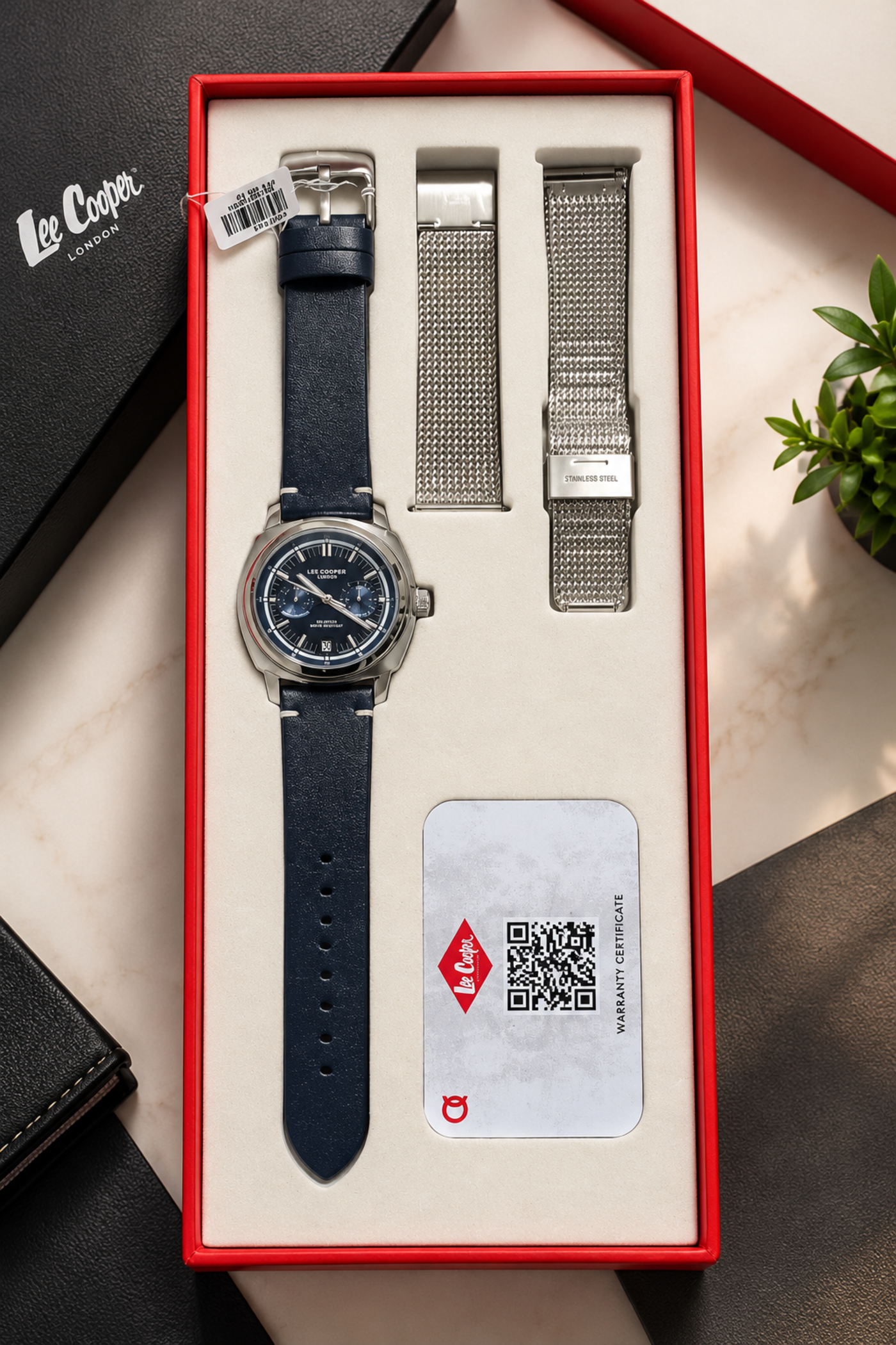 Lee Cooper Men’s Blue Multifunction Watch with Leather Strap & Steel Mesh Bracelet LC08377.399 (New) image 3