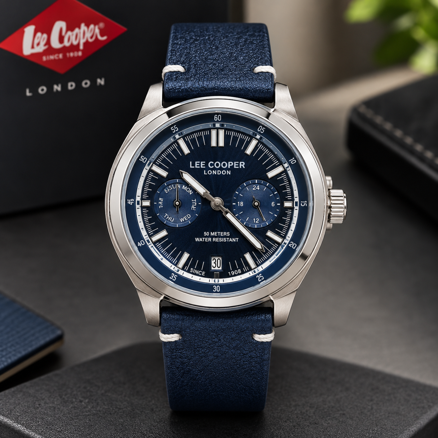 Lee Cooper Men’s Blue Multifunction Watch with Leather Strap & Steel Mesh Bracelet LC08377.399 (New) image 2