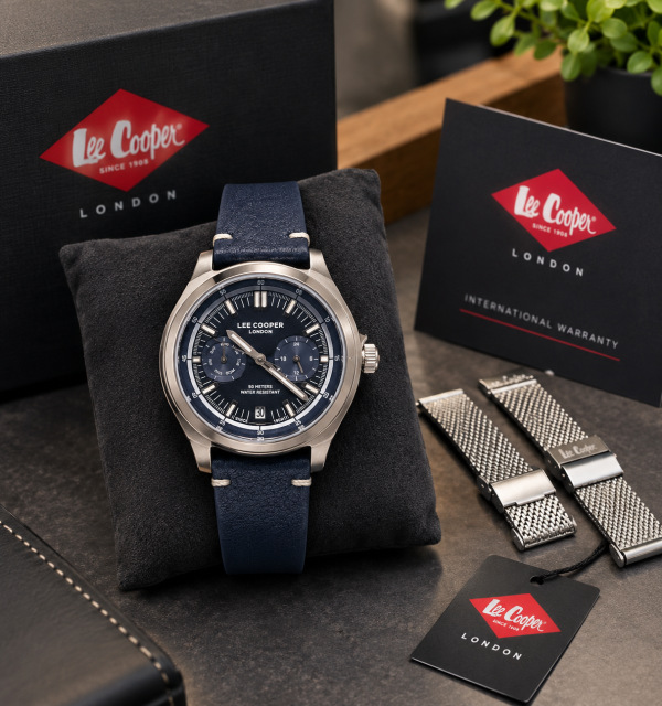 Lee Cooper Men’s Blue Multifunction Watch with Leather Strap & Steel Mesh Bracelet LC08377.399 (New)