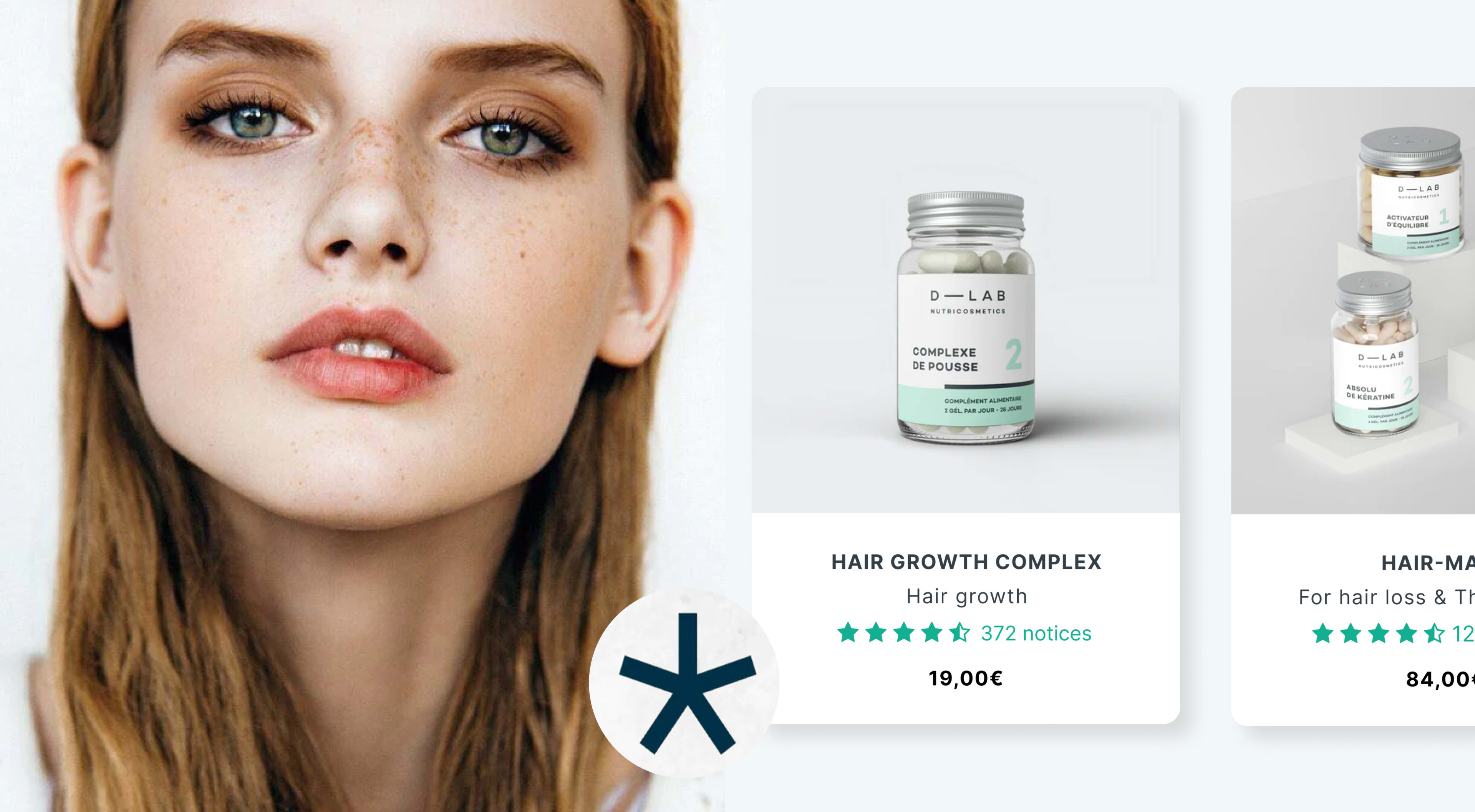 d-lab products preview with portrait of a woman