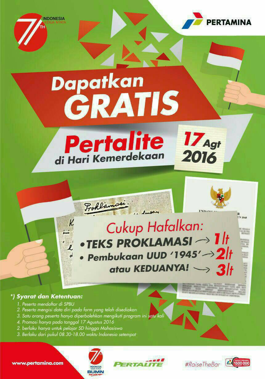 Gratis pertalite di HUT ke 71 Republik Indonesia